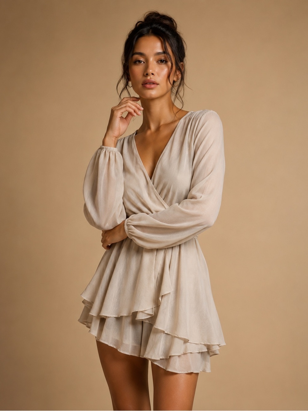 Shein Blush Pink Long Sleeve Ruffle Romper Size Small